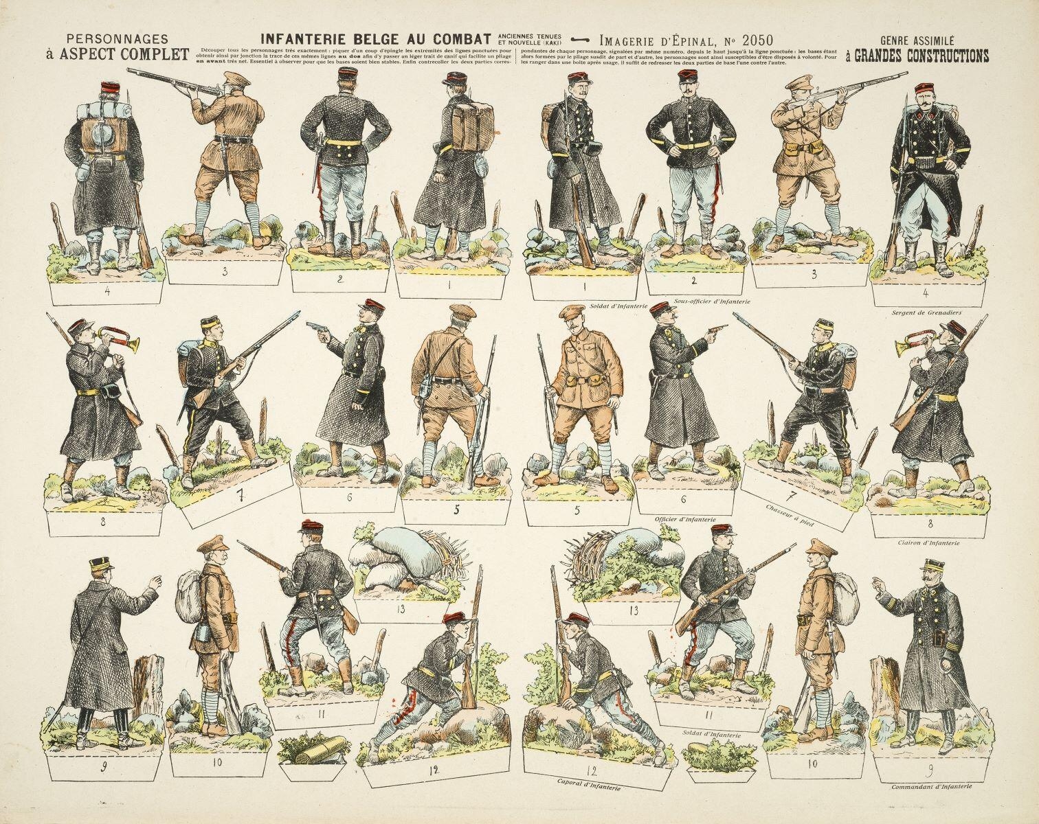 INFANTERIE BELGE AU COMBAT / ANCIENNES TENUES / ET NOUVELLE (KAKI) (titre inscrit)